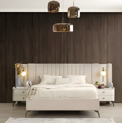 Ensemble de chambre élégant avec lit en tissu 2x tables de nuit coiffeuse