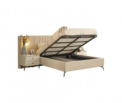 Ensemble de meubles rembourrés pour chambre blanche avec lit matrimonial élégant et 2 tables de nuit