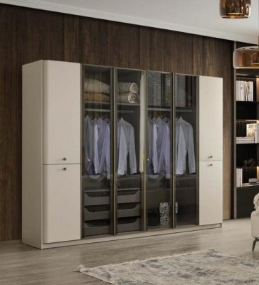 Armoire en verre blanc brillant, armoires design pour chambre, meubles en bois