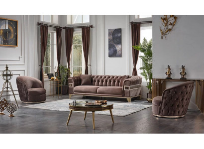 Jeu de canapés en cuir marron 3+1+1 places luxe complet design meubles