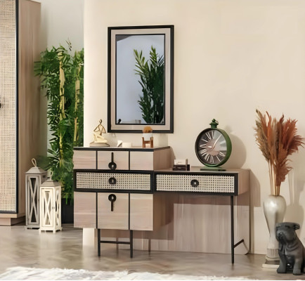 Table de maquillage de luxe avec miroir design beige Chambre moderne