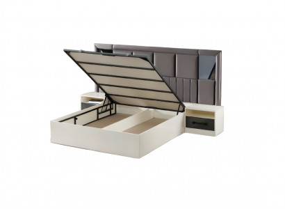 Lit matrimonial de luxe en bois avec 2 tables de nuit, ensemble de 6 pièces