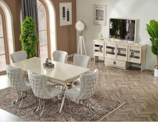 Ensemble de salle à manger 9 pièces Table moderne 6 chaises Meuble avec miroir Meubles en bois