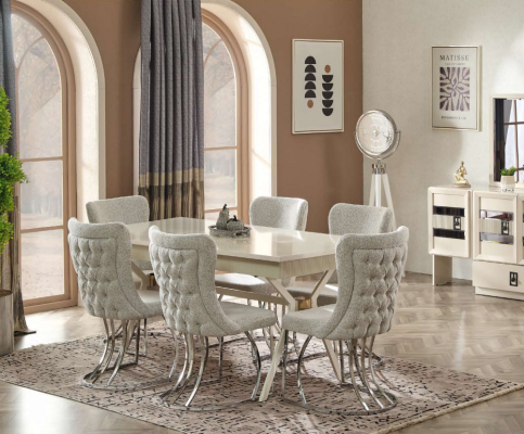 Ensemble de salle à manger 9 pièces Table moderne 6 chaises Meuble avec miroir Meubles en bois