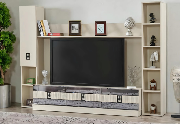 Mur de salon moderne meubles de design en bois support de TV luxe