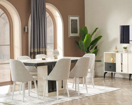 Table à manger avec 6 chaises mobiles en bois moderne table de luxe