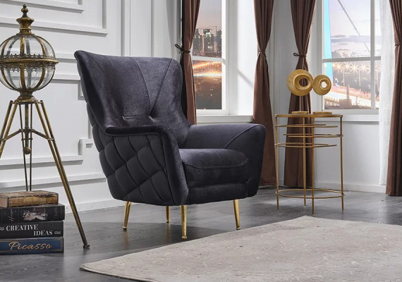 Fauteuil en tissu gris meubles rembourrés design luxueux salon