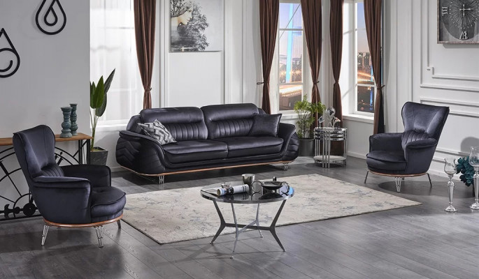 Jeu de canapés de luxe noir 3+1+1 pour salon