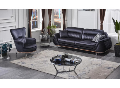 Canapé luxueux noir 3+1 places avec canapé trois places