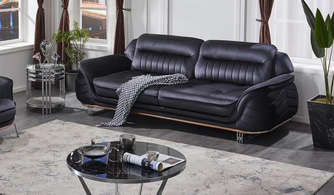 Canapé trois places noir au design luxueux meubles rembourrés