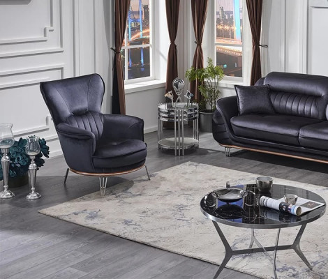 Fauteuil en tissu noir pour salon, meubles rembourrés, siège luxueux