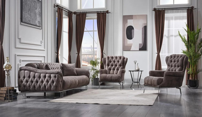 Canapé design 3 pièces meubles rembourrés luxueux tissu