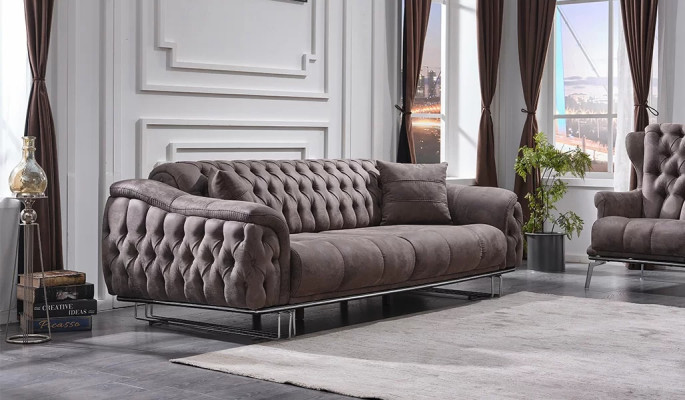 Canapé moderne de luxe trois places en tissu Chesterfield