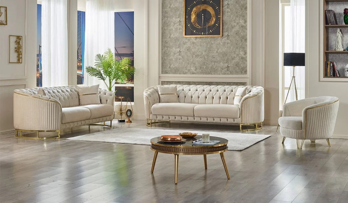 Canapé blanc 3+3+1 places moderne meubles rembourrés en tissu