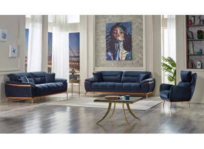 Jeu de canapés bleus de 3 pièces pour salon en tissu meubles rembourrés modernes