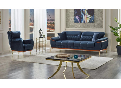 Ensemble de canapés complet 3+1 places salon tissu bleu moderne meubles rembourrés