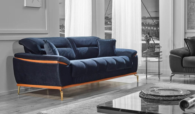 Canapé moderne trois places bleu design meubles rembourrés textile
