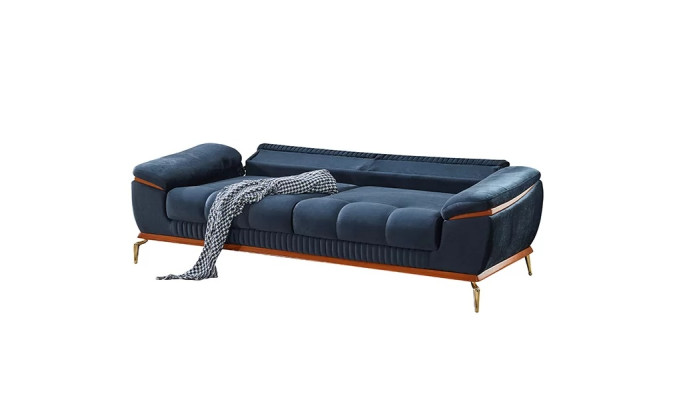 Canapé moderne trois places bleu design meubles rembourrés textile
