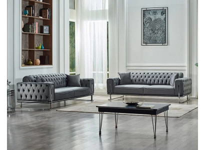 Canapé Chesterfield 2x 3 places luxe gris meubles rembourrés salon