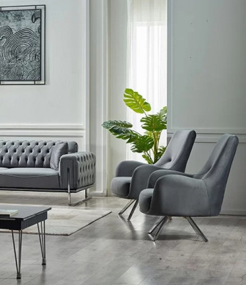 Meubles rembourrés gris 2x fauteuils en textile design
