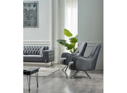 Meubles rembourrés gris 2x fauteuils en textile design