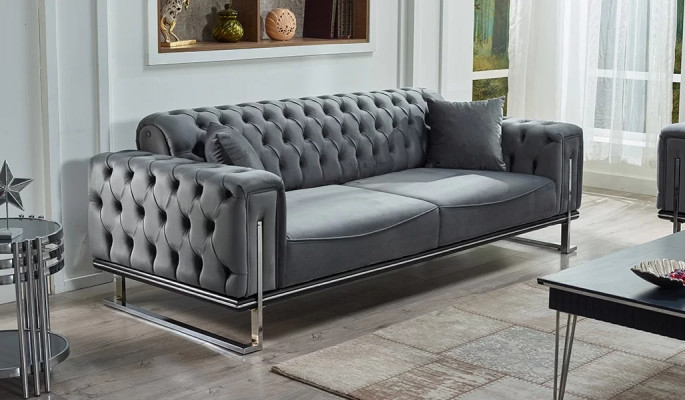 Canapé gris 3 places Chesterfield luxe meubles rembourrés canapé 3 places