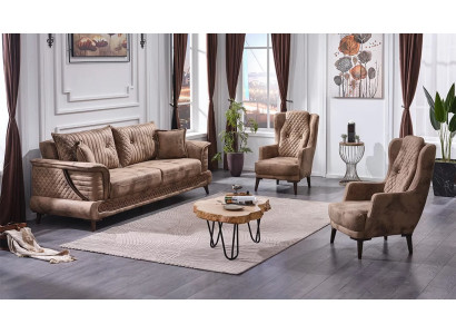 Jeu de canapés de luxe en tissu beige de 3 pièces