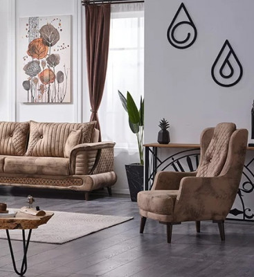 Canapé beige 3 places pour salon en tissu moderne de luxe