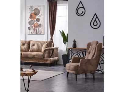 Canapé beige 3 places pour salon en tissu moderne de luxe