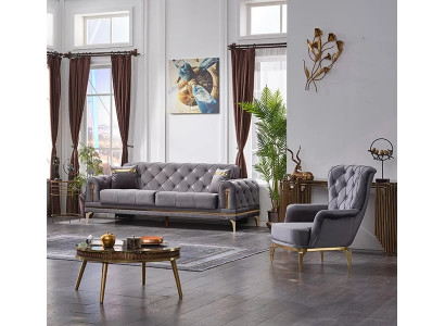 Canapé de luxe 3 places avec fauteuil ensemble canapé salon Chesterfield gris