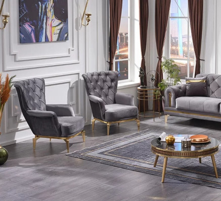 Fauteuil Chesterfield 2x Meubles rembourrés en tissu de luxe Fauteuil Siège Salon