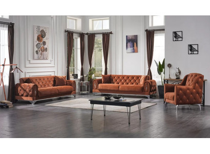 Ensemble de canapés Chesterfield marron 3 pièces 3+3+1 places