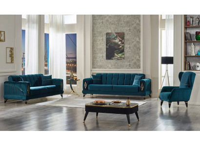 Canapé vert complet 3+3+1 places ensemble de salon en tissu