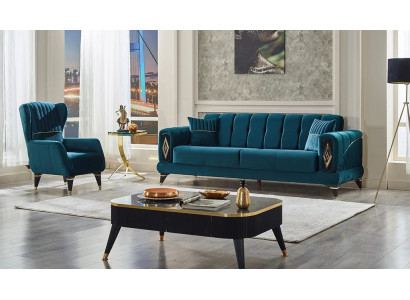 Ensemble de meubles rembourrés de 2 pièces canapé 3 places avec fauteuil vert