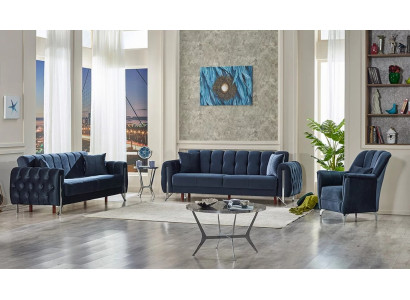 Canapé complet bleu 3+3+1 places meubles rembourrés textiles