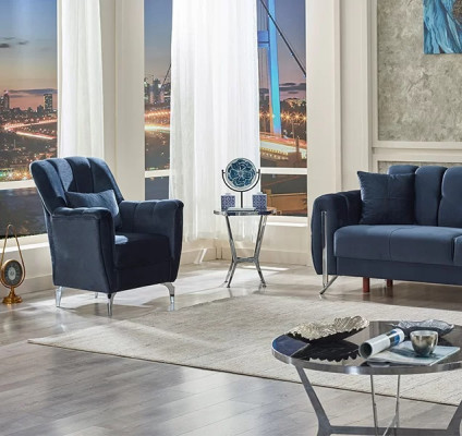 Fauteuil moderne design fauteuil salon tissu bleu meubles rembourrés