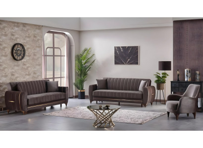 Ensemble de canapés moderne 3 pièces design textile marron 3+3+1 salon