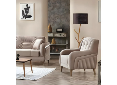 Fauteuil beige au design moderne rembourré pour le salon