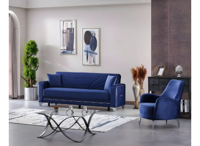 Ensemble de canapé bleu complet design salon 3+1 places meubles rembourrés