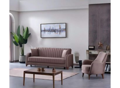 Canapé gris complet de 2 pièces pour salon avec fauteuil et canapé 3 places