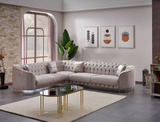 Canapé d'angle en tissu gris en forme de L design moderne