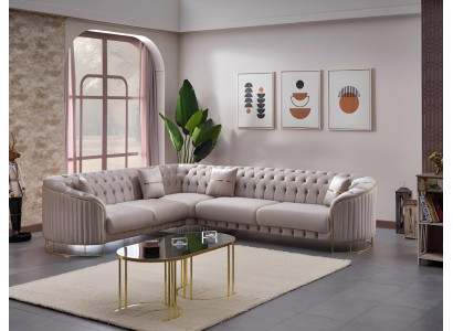 Canapé d'angle en tissu gris en forme de L design moderne