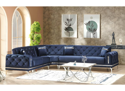 Canapé de luxe bleu en forme de L design meubles rembourrés salon canapé d'angle