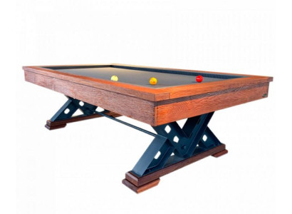 Table en bois massif marron avec pieds en acier et surface de jeu en marbre