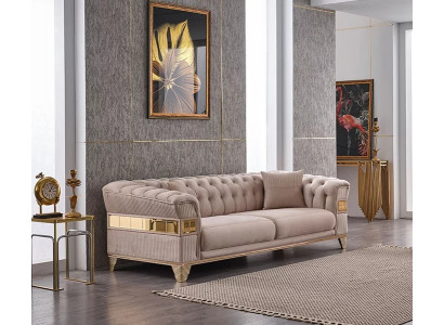 Canapé Chesterfield design 3 places salon luxe meubles rembourrés canapé beige