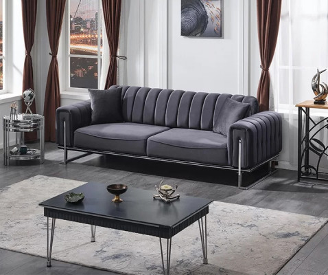 Canapé Chesterfield gris de luxe trois places pour le salon