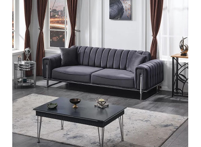 Canapé Chesterfield gris de luxe trois places pour le salon