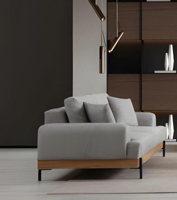 Canapé d'angle design gris clair 3 places 3 pièces