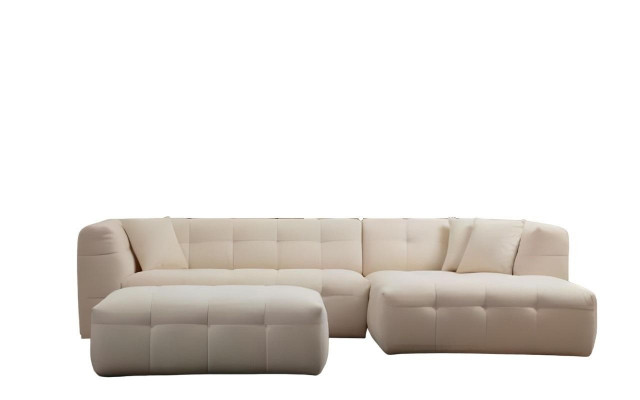 Canapé d'angle élégant en L avec ensemble de poufs modernes de 2 pièces