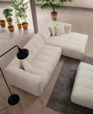 Canapé d'angle élégant en L avec ensemble de poufs modernes de 2 pièces